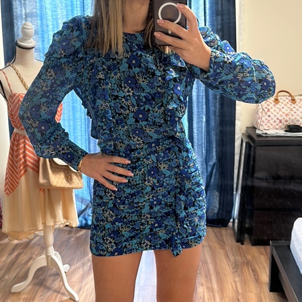Zara dress blue long sleeve size S short floral